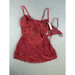 Oh la la Cheri Unlined Lace Cup Chemise with G-String Rhubard XL